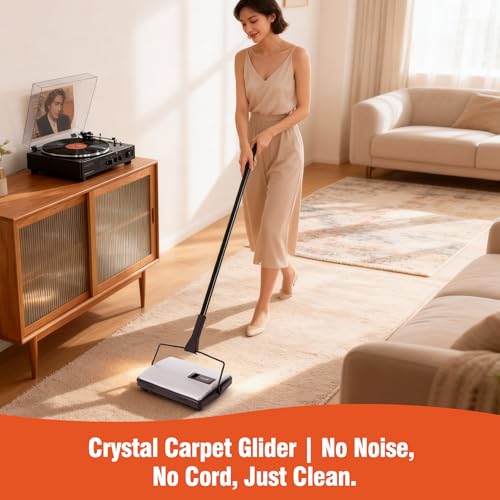 CLEANHOME Carpet Sweeper Manual Cordless - Non-Electric Push Sweeper for Pet Hair & Debris on Carpets & Rugs, Includes Cleaning Tool & Extra Replacement Roller - Image 2