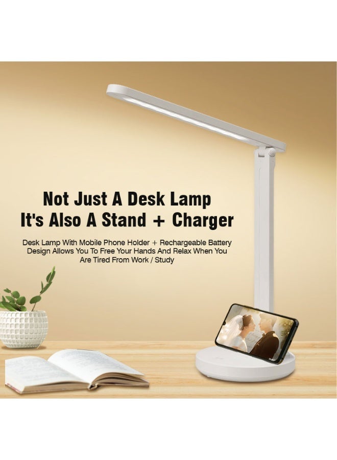 Portable LED Desk Lamp with USB Charging Port Foldable Eye Care with 3 Dimming Modes Multi-Functional Touch Control for Home Office White - Image 2