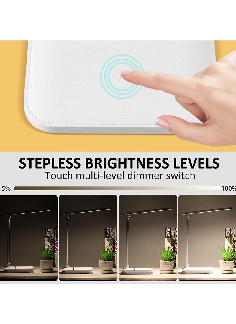 Portable LED Desk Lamp with USB Charging Port Foldable Eye Care with 3 Dimming Modes Multi-Functional Touch Control for Home Office White