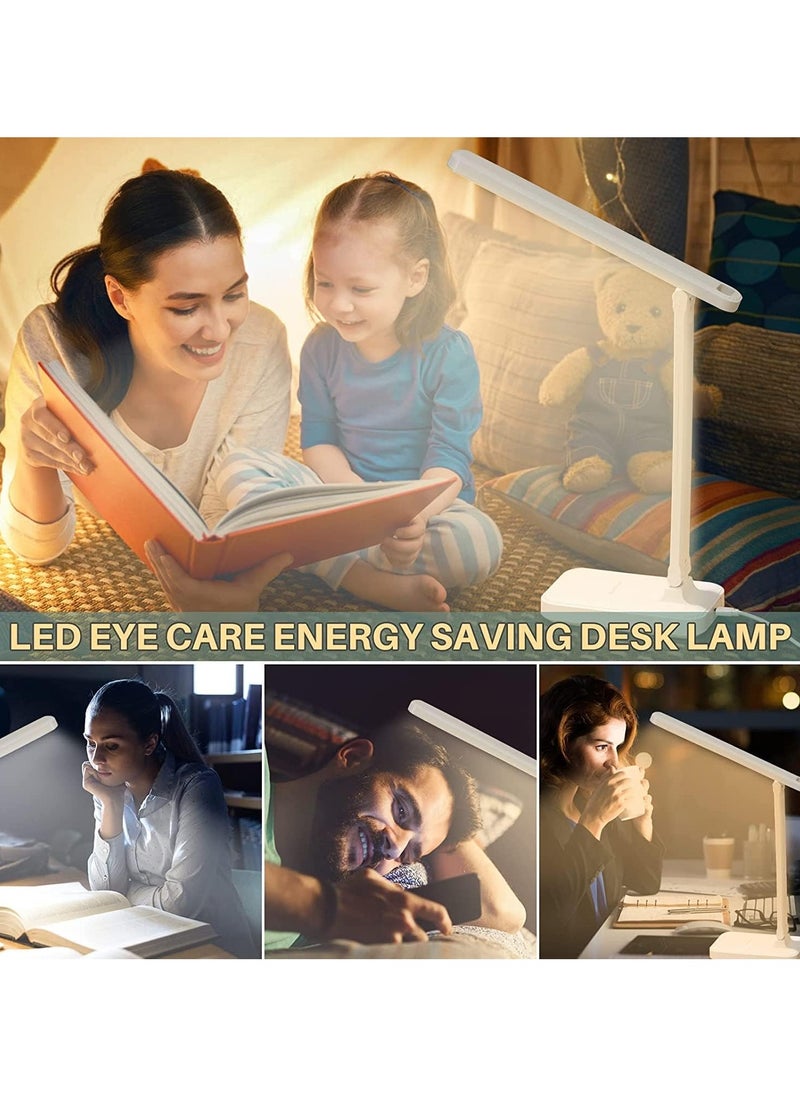 Portable LED Desk Lamp with USB Charging Port Foldable Eye Care with 3 Dimming Modes Multi-Functional Touch Control for Home Office White