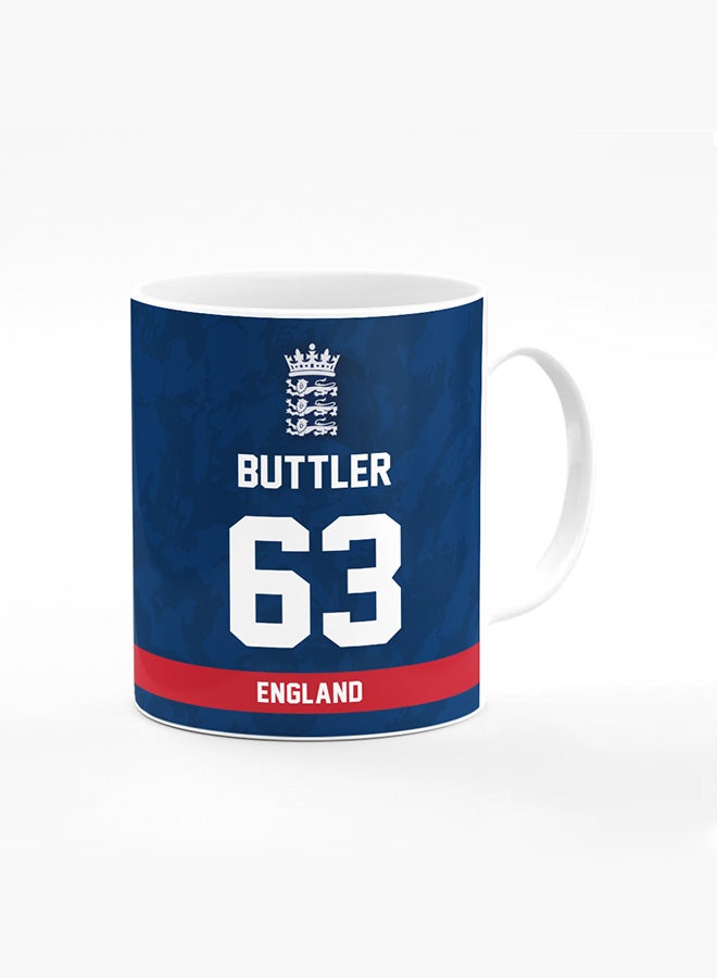Stylizedd Designer Printed Coffee Mug with Heavy Duty Handle 11oz Ceramic Personalised Gift Mugs Cup - Cricket Player - Jos Buttler, Jersey Number - 63 (With Logo) - Image 1