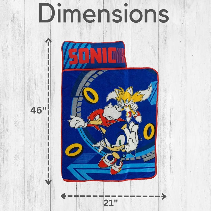 Franco Sonic The Hedgehog 21"(W) X 45"(L) Soft Toddler Nap Mat with Pillow and Blanket Perfect for Preschool, Daycare, and Travel (100% Official Licensed Product) - Image 5
