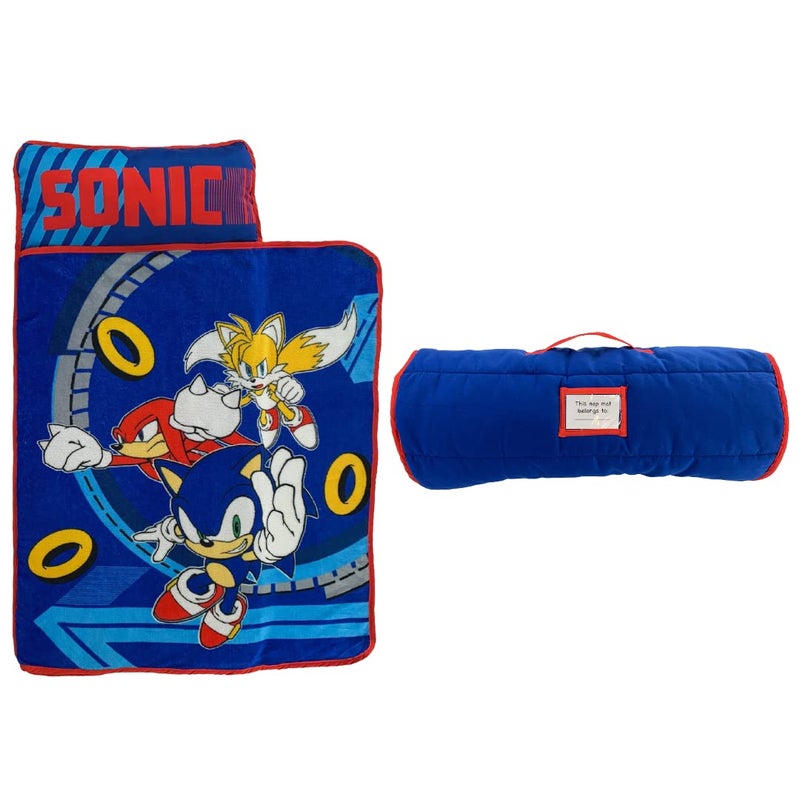 Franco Sonic The Hedgehog 21"(W) X 45"(L) Soft Toddler Nap Mat with Pillow and Blanket Perfect for Preschool, Daycare, and Travel (100% Official Licensed Product) - Image 1