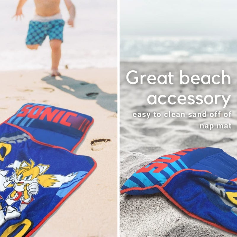Franco Sonic The Hedgehog 21"(W) X 45"(L) Soft Toddler Nap Mat with Pillow and Blanket Perfect for Preschool, Daycare, and Travel (100% Official Licensed Product) - Image 4