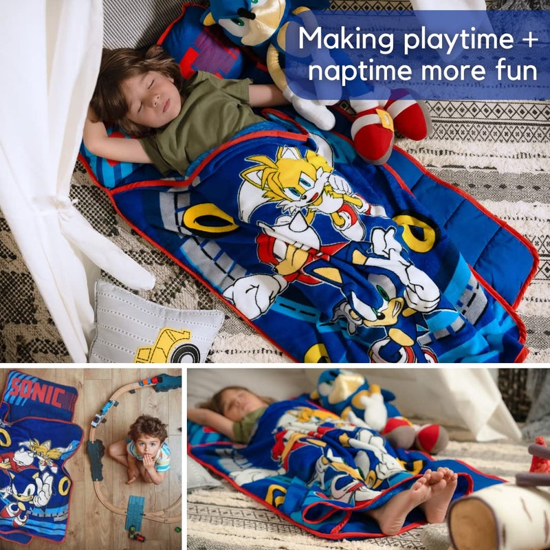 Franco Sonic The Hedgehog 21"(W) X 45"(L) Soft Toddler Nap Mat with Pillow and Blanket Perfect for Preschool, Daycare, and Travel (100% Official Licensed Product) - Image 3