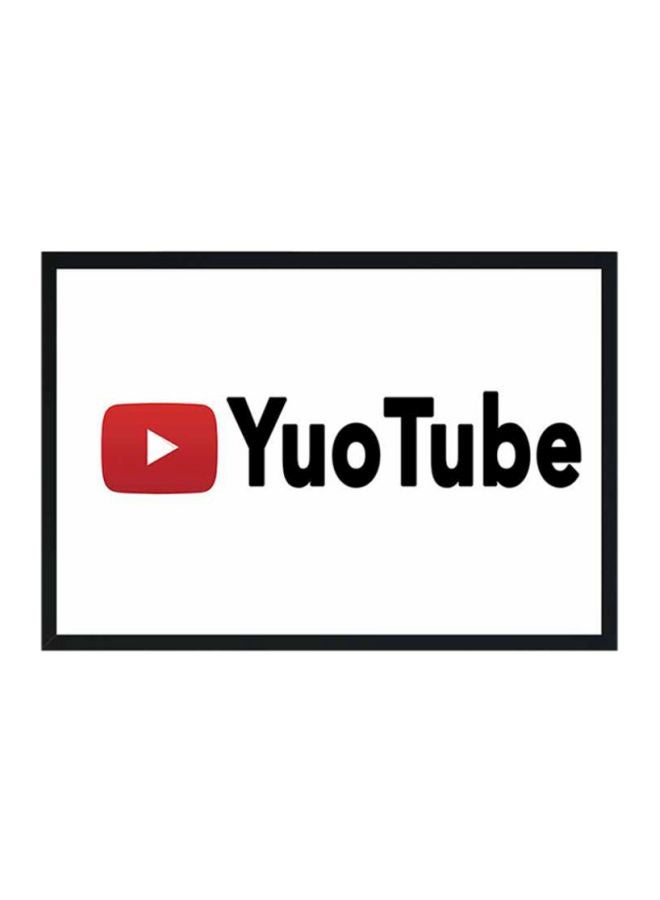 لوحة فنية بإطار خشبي لديكور الحائط بطبعة شعار يوتيوب أبيض/أسود/أحمر