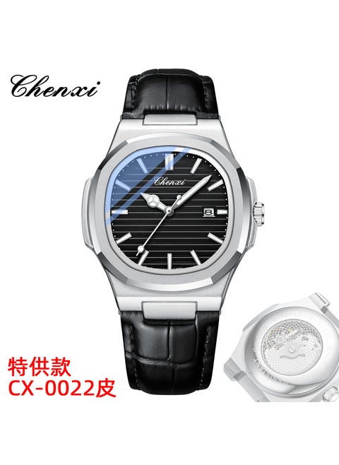 Chenxi sweeping second movement transparent bottom live broadcast popular Belt Mens Watch luminous fashion business calendar quartz watch White Shell black surface belt special offer