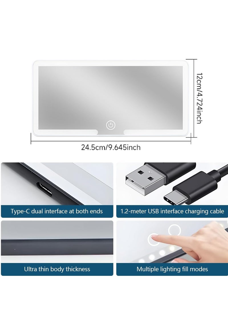 Adando Adando Car Visor LED Vanity Mirror -  مرآة زينة للسيارة بإضاءة -Rechargeable Car Makeup Mirror with LED Lights & 3 Light Modes Makeup Mirror for Truck SUV Rear View Dimmable Touch Screen A Car Gift for Women/girls  - Image 2