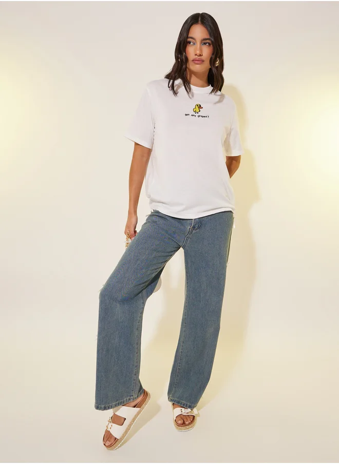 ستايلي Embroidered Round Neck T-Shirt