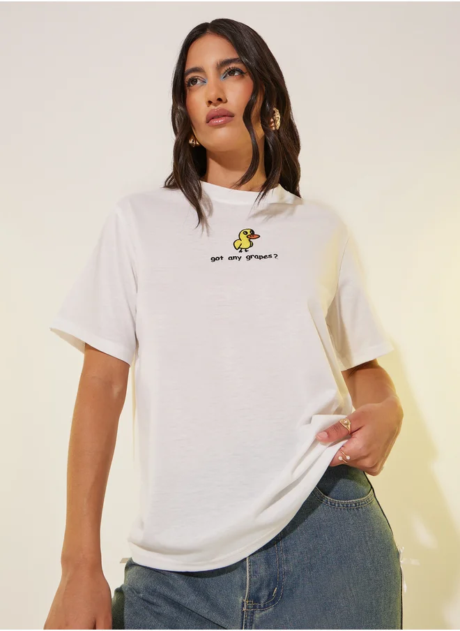 ستايلي Embroidered Round Neck T-Shirt