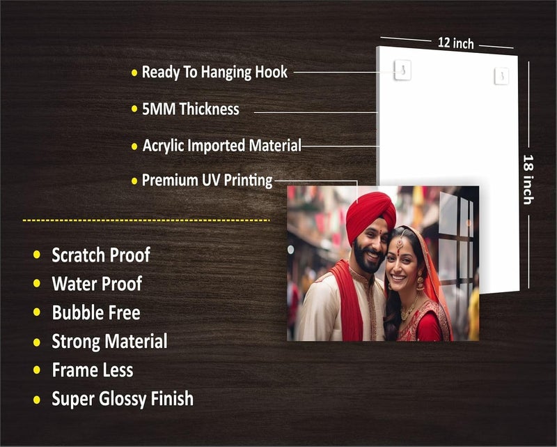 Giftanna Giftanna Customized Acrylic Photo Frame Personalized Clear Wall Mount Frameless Picture Frame 3mm5mm Ideal for Birthday Anniversary Special Moments Wall Decor Gifts Size 12x8 - Image 3