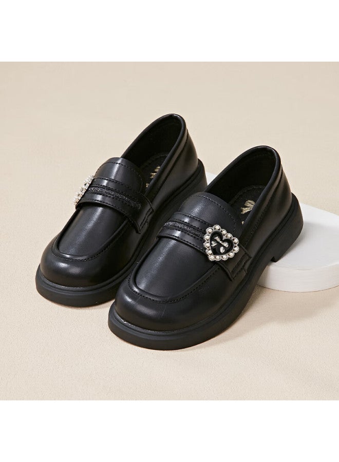 Follow Me Girls' Leather Shoes Spring Autumn Soft Sole Loafers Children's British Style Black Versatile Flats Size 31