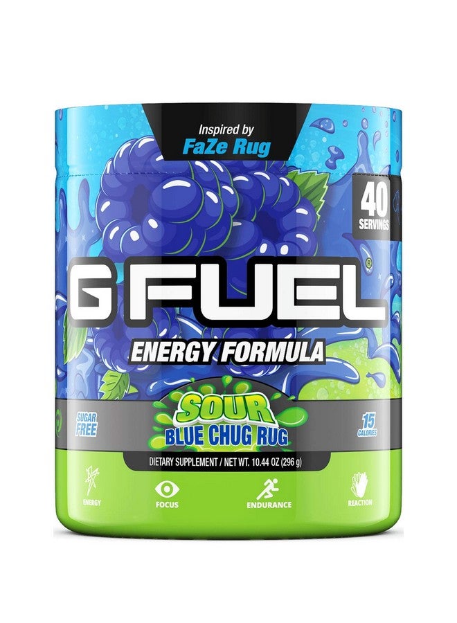 G Fuel Faze Rug، مسحوق الطاقة، خالي من السكر، الكافيين النظيف، مكمل التركيز، مزيج الماء، نكهة التوت الأزرق الحامض مع مزيج الفيتامينات الأمينية + مضادات الأكسدة، 10.44 أونصة (40 وجبة) - Image 1