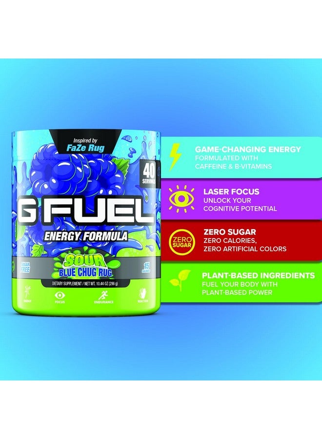G Fuel Faze Rug، مسحوق الطاقة، خالي من السكر، الكافيين النظيف، مكمل التركيز، مزيج الماء، نكهة التوت الأزرق الحامض مع مزيج الفيتامينات الأمينية + مضادات الأكسدة، 10.44 أونصة (40 وجبة) - Image 3
