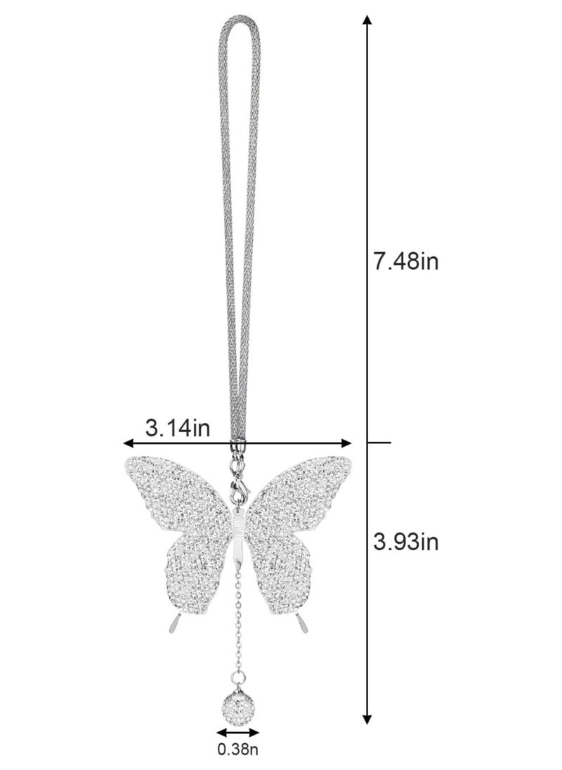 Oasisgalore Silver Butterfly Car Ornament, Rhinestone Charm for Rear View Mirror, Car Interior Accessory for Women  - Image 2