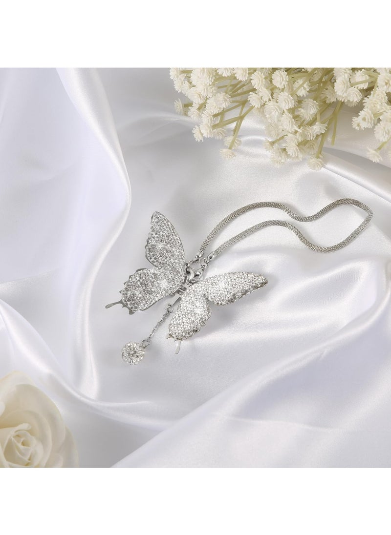 Oasisgalore Silver Butterfly Car Ornament, Rhinestone Charm for Rear View Mirror, Car Interior Accessory for Women  - Image 3
