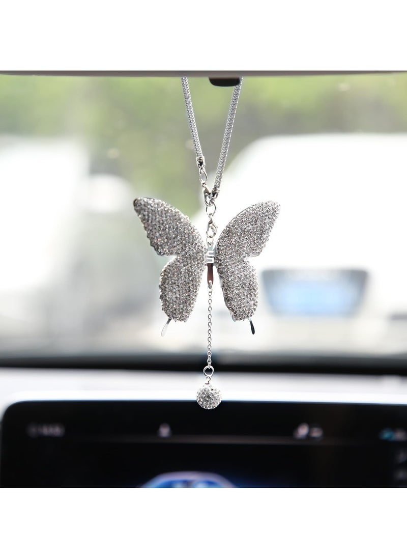 Oasisgalore Silver Butterfly Car Ornament, Rhinestone Charm for Rear View Mirror, Car Interior Accessory for Women  - Image 4