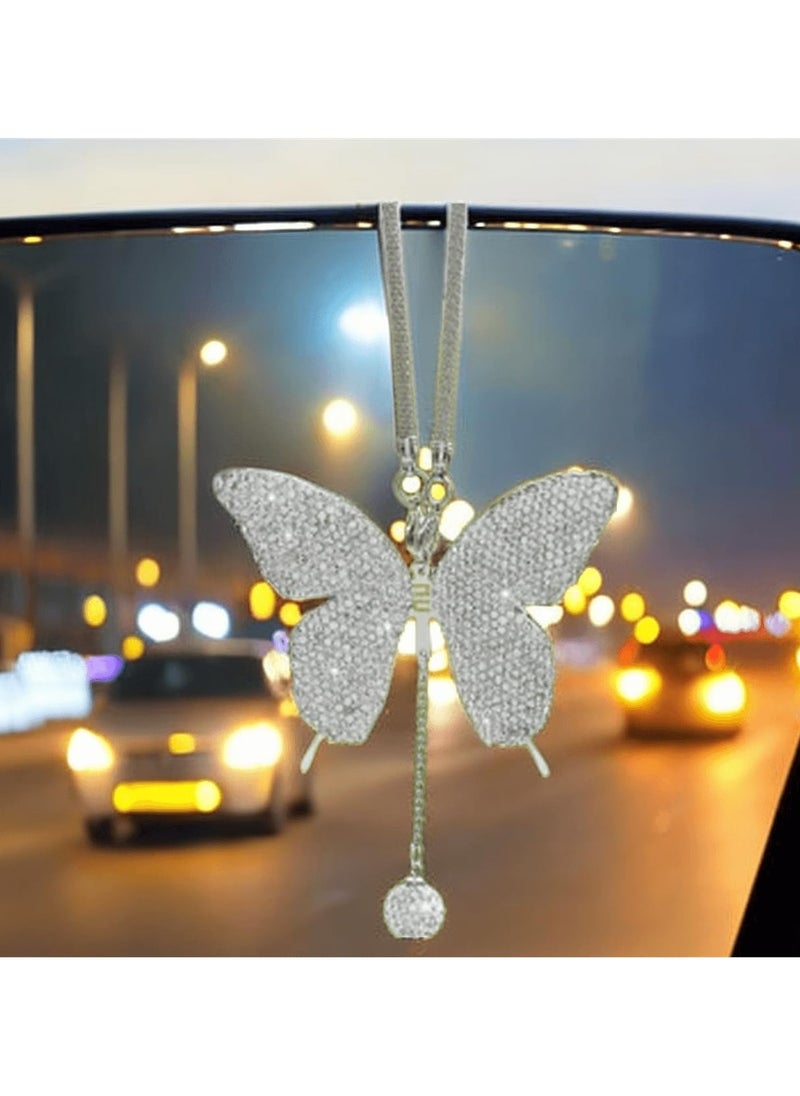 Oasisgalore Silver Butterfly Car Ornament, Rhinestone Charm for Rear View Mirror, Car Interior Accessory for Women  - Image 5