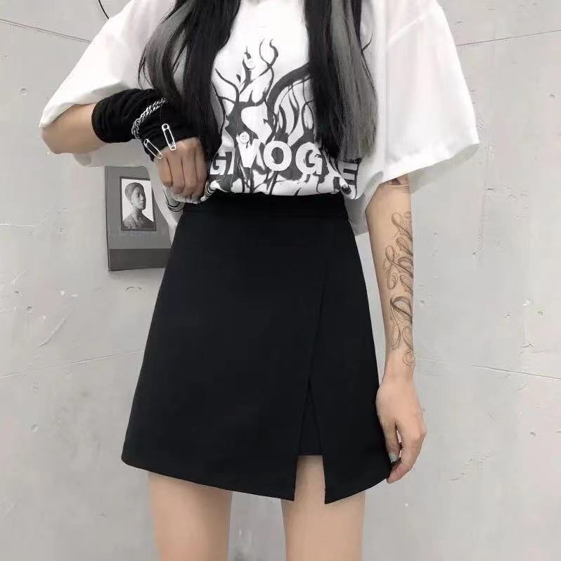 Womens Skirt 2022 Summer Irregular Split Short Skirt High Waist Anti-glare A- line Skirt All-match Hip Wrap Skirt Pants Skirt Black