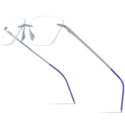 FONEX Titanium Glasses Frame Men,Rimless Square Eyeglasses Frameless Myopia Optical Eyewear 8557 (Silver) - Image 1