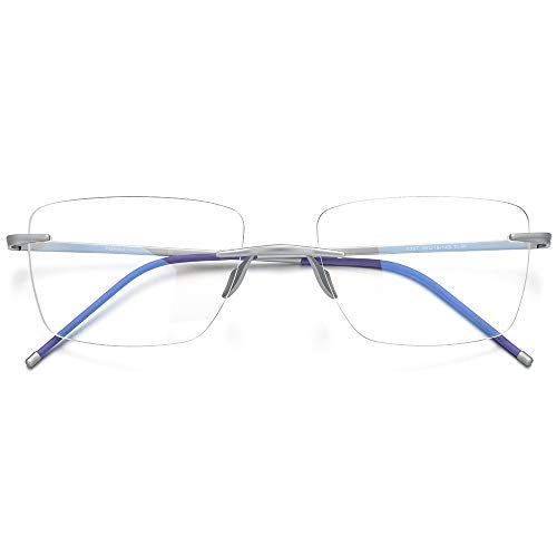 FONEX Titanium Glasses Frame Men,Rimless Square Eyeglasses Frameless Myopia Optical Eyewear 8557 (Silver) - Image 4