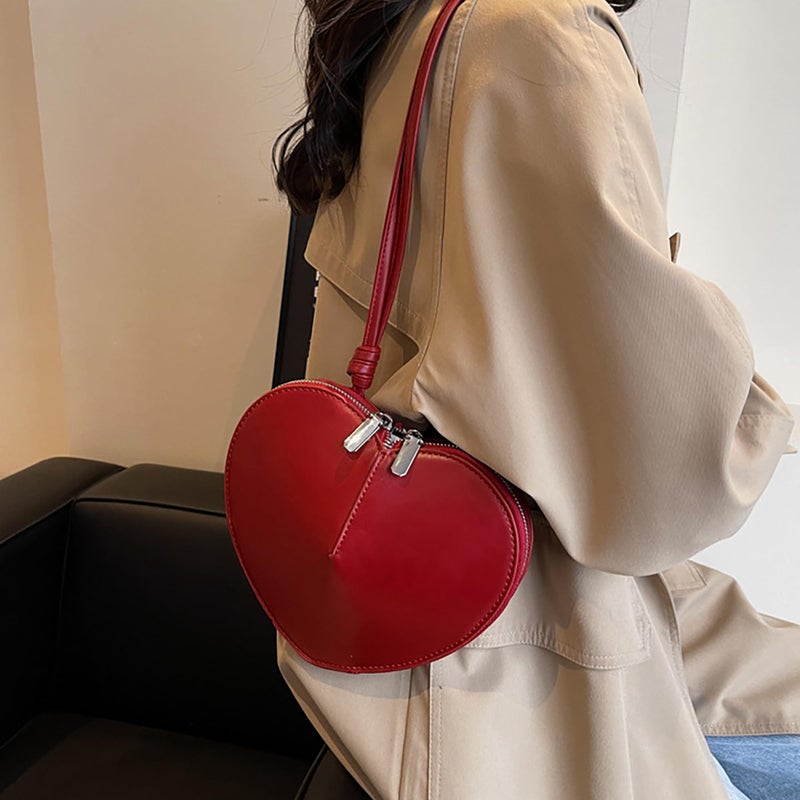 Aisi Women Cute Heart Shaped Shoulder Bag PU Leather Crossbody Purse Small Coin Purse Satchels Handbag, Red - Image 2