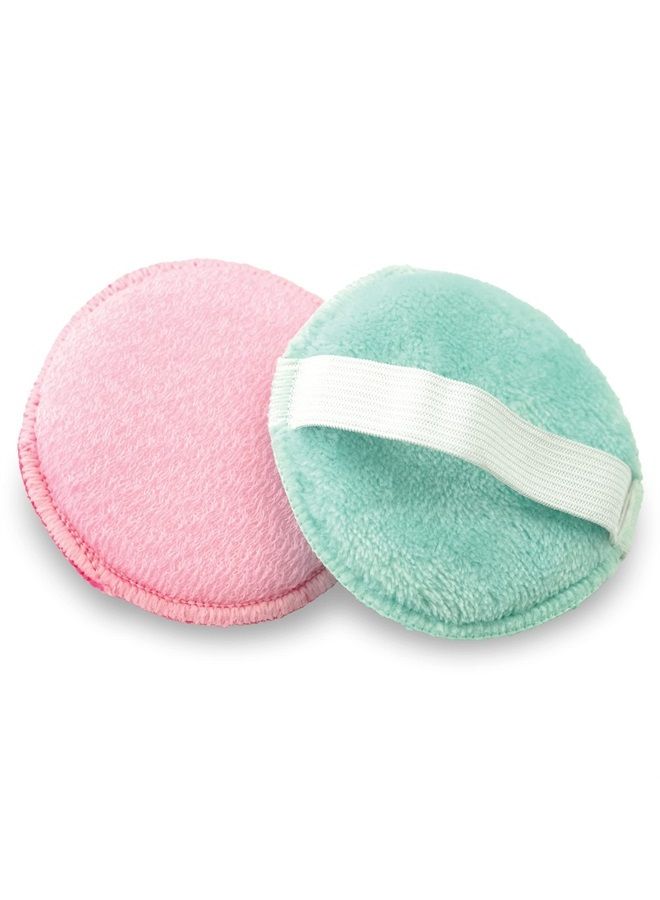 S&T INC. Gentle Face Scrubbers, Dual Sided Face Exfoliators with Elastic Strap, 3.3 Inch Diameter, 2 Pack, Teal/Pink