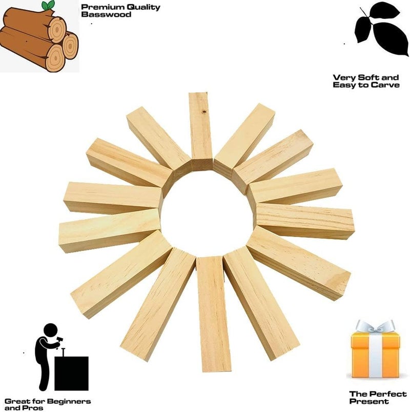 Fycooler Basswood Whittlers Carving Blocks,Wood Carving/Whittling Kit,Unfinished Wood Blocks for Wood Carving, DIY Carving Wood for Wood Carving Hobby Whittler Art Sculpturing Craft 14Pcs 10x2.5x2.5cm - Image 3