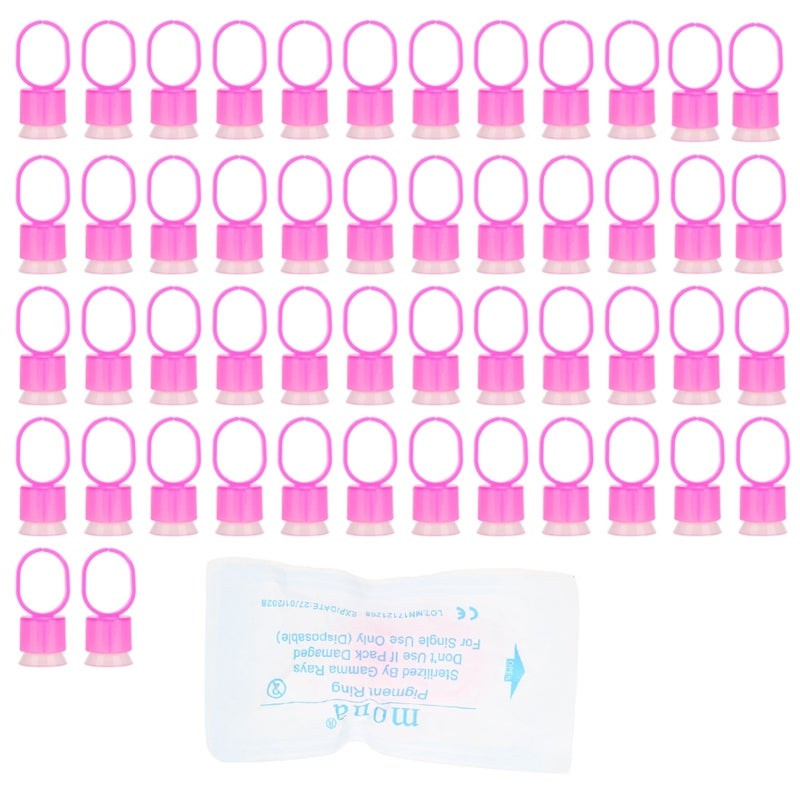 Mona 50Pcs/set Disposable Tattoo Ink Ring Cups With Sponge Pigment Holder Permanent Makeup Red - Image 1