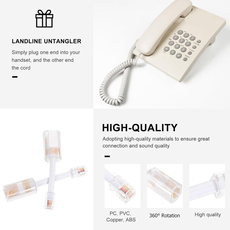 Levemolo 2pcs Telephone Cord Detanglers Rj9 Cord Swivel Adapters for Landline Phones, White Rotating Anti-Tangle Telephone Cable Accessories for Office and Home Use - Image 4