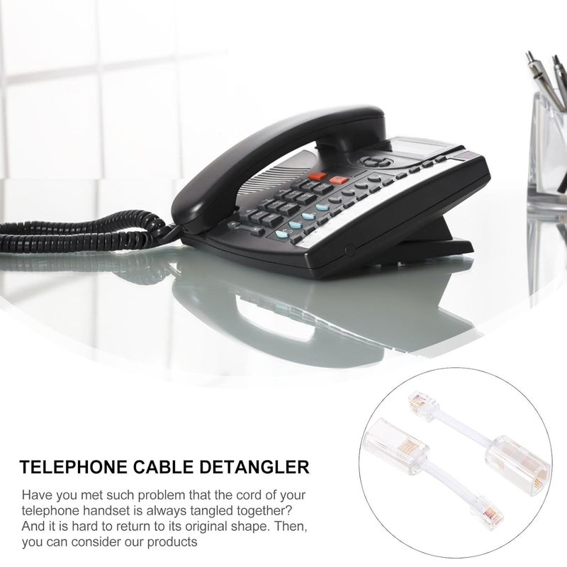 Levemolo 2pcs Telephone Cord Detanglers Rj9 Cord Swivel Adapters for Landline Phones, White Rotating Anti-Tangle Telephone Cable Accessories for Office and Home Use - Image 5