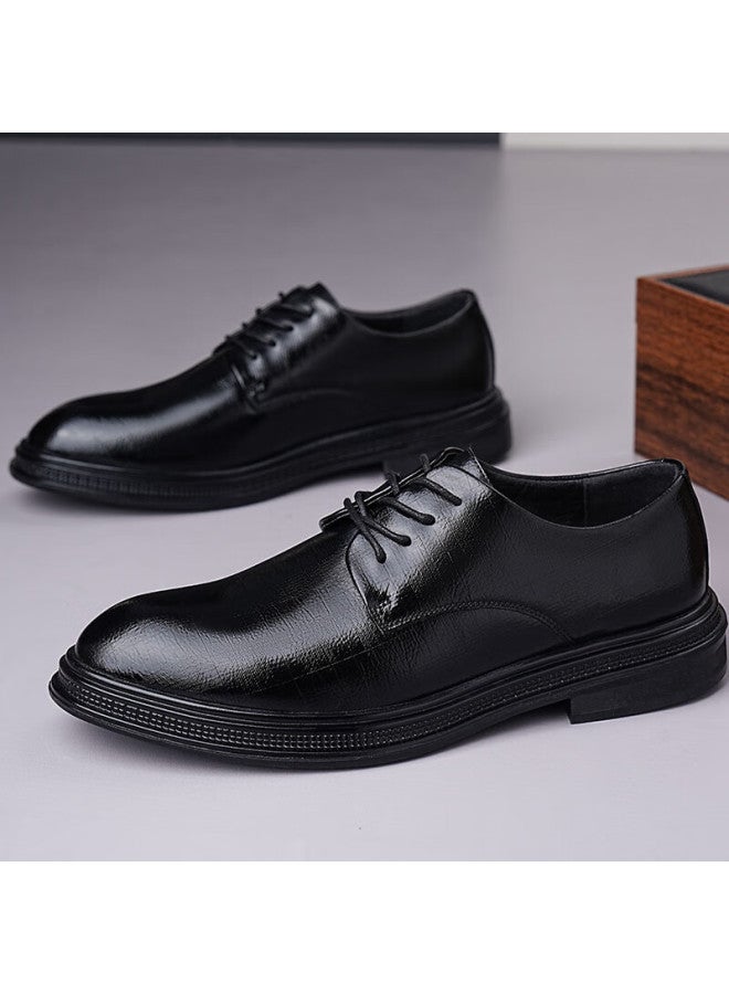 Beioutu Men's Leather Shoes, Business Casual Lace-up Trendy Thick-soled Wear-resistant Formal Shoes Wedding Shoes 12359 Black Size 44 - Image 5