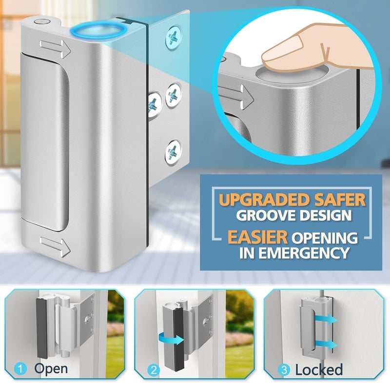 WINONLY Home Security Door Lock 3 Pack Metal Door Reinforcement Lock for Kids Safety Top Front Door Child Proof Safety Lock Defend High Security Door Locks Latch Withstand 800lbs for Inside Swing Door Chain - Image 3
