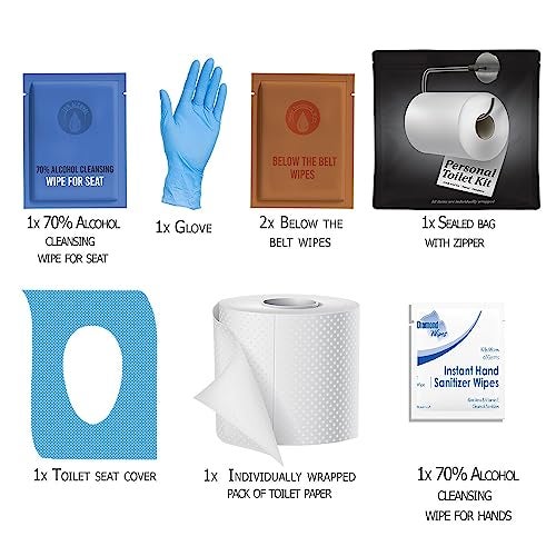 pH Advantage Personal Toilet Kit To Go – 10 Pack | Disposable Public Restroom Kit | Individually Wrapped for Toilet Protection Kit | Toilet Paper, Toilet Seat Cover, Butt Wipes, Cleansing Wipes (Black Toilet) - Image 2