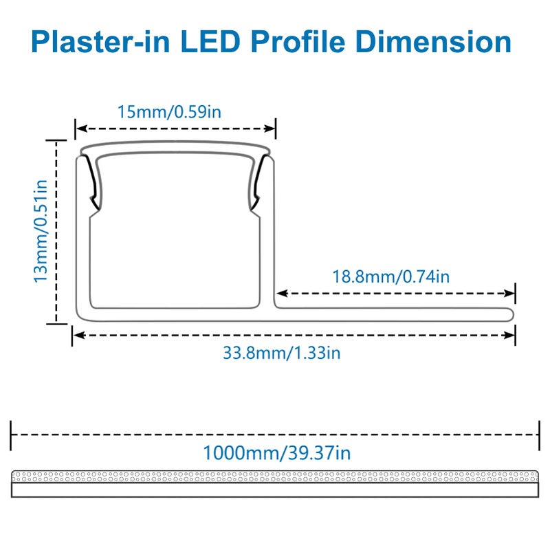 inShareplus Plaster-in LED Channel, 3.3ft/1M 6Pack LED Aluminium Channel with Milky Diffuser, Trimless Recessed Single-Sided Aluminum Profile LED Strip Diffuser for Under Cabinet and Corners of Wall - Image 2