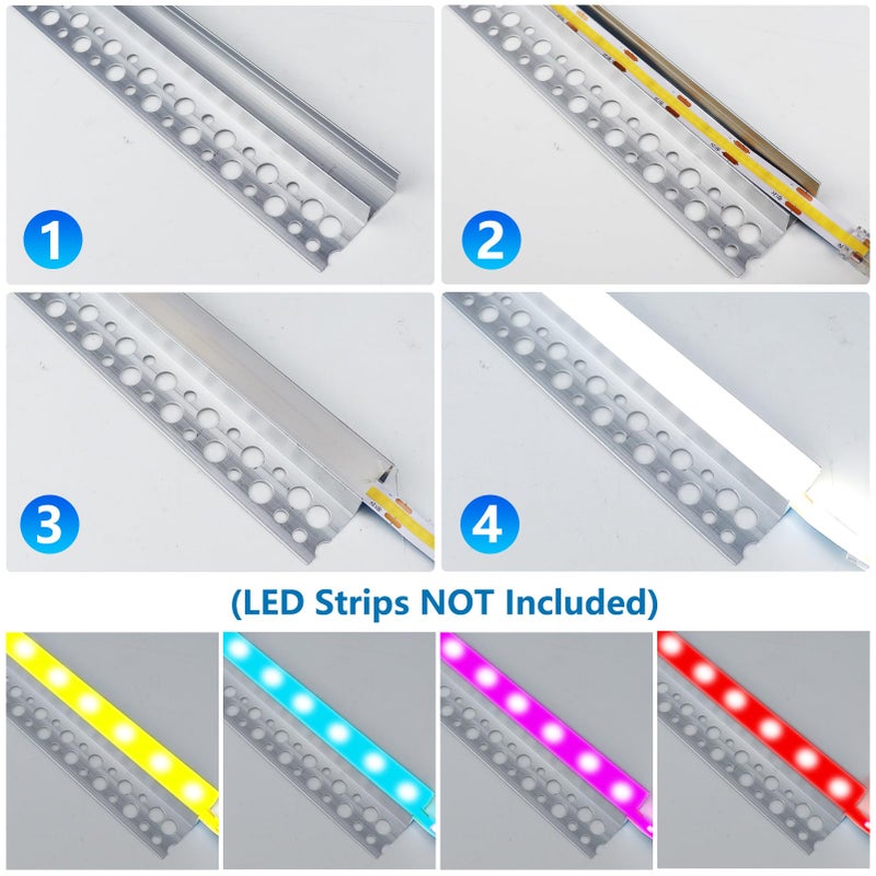 inShareplus Plaster-in LED Channel, 3.3ft/1M 6Pack LED Aluminium Channel with Milky Diffuser, Trimless Recessed Single-Sided Aluminum Profile LED Strip Diffuser for Under Cabinet and Corners of Wall - Image 4