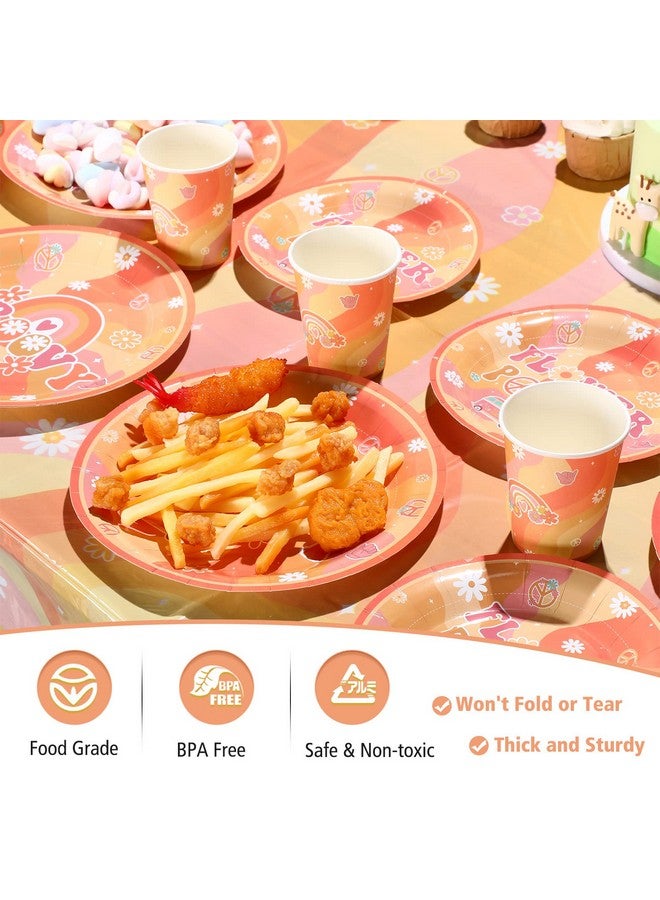 Geyee 173 Pcs Groovy Party Supplies Serves 24, Include Boho Hippie Tablecloth Groovy Birthday Banner Hippie Daisy Paper Plates Napkins Tableware Set for Retro Boho Rainbow Birthday Party Decorations - Image 4