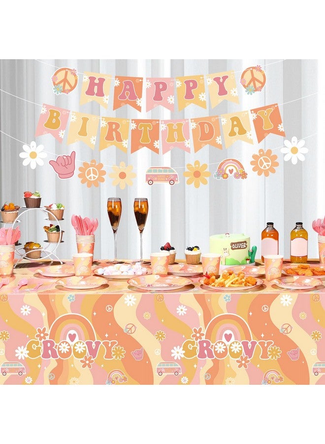 Geyee 173 Pcs Groovy Party Supplies Serves 24, Include Boho Hippie Tablecloth Groovy Birthday Banner Hippie Daisy Paper Plates Napkins Tableware Set for Retro Boho Rainbow Birthday Party Decorations - Image 5