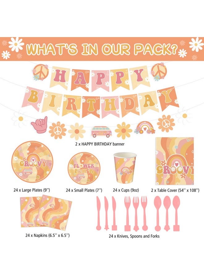 Geyee 173 Pcs Groovy Party Supplies Serves 24, Include Boho Hippie Tablecloth Groovy Birthday Banner Hippie Daisy Paper Plates Napkins Tableware Set for Retro Boho Rainbow Birthday Party Decorations - Image 2
