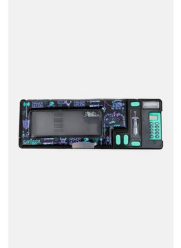 Graphic Print Pencil Case, Black/Blue