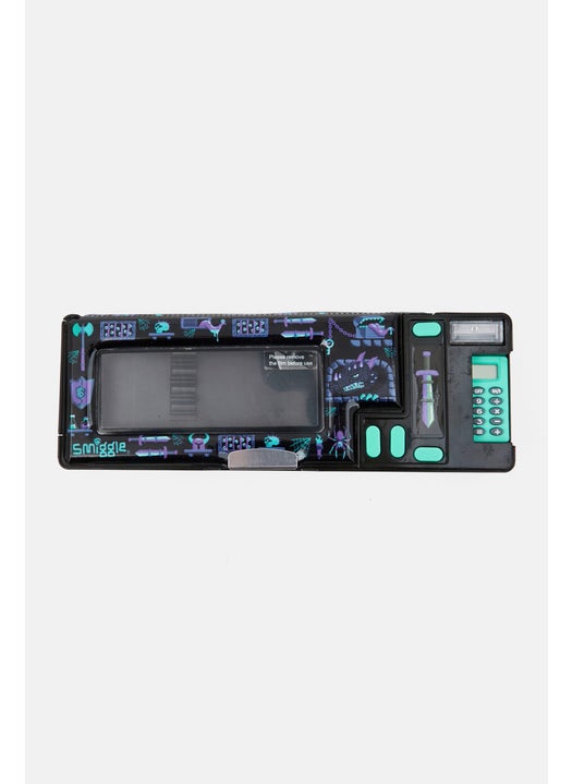 Graphic Print Pencil Case, Black/Blue