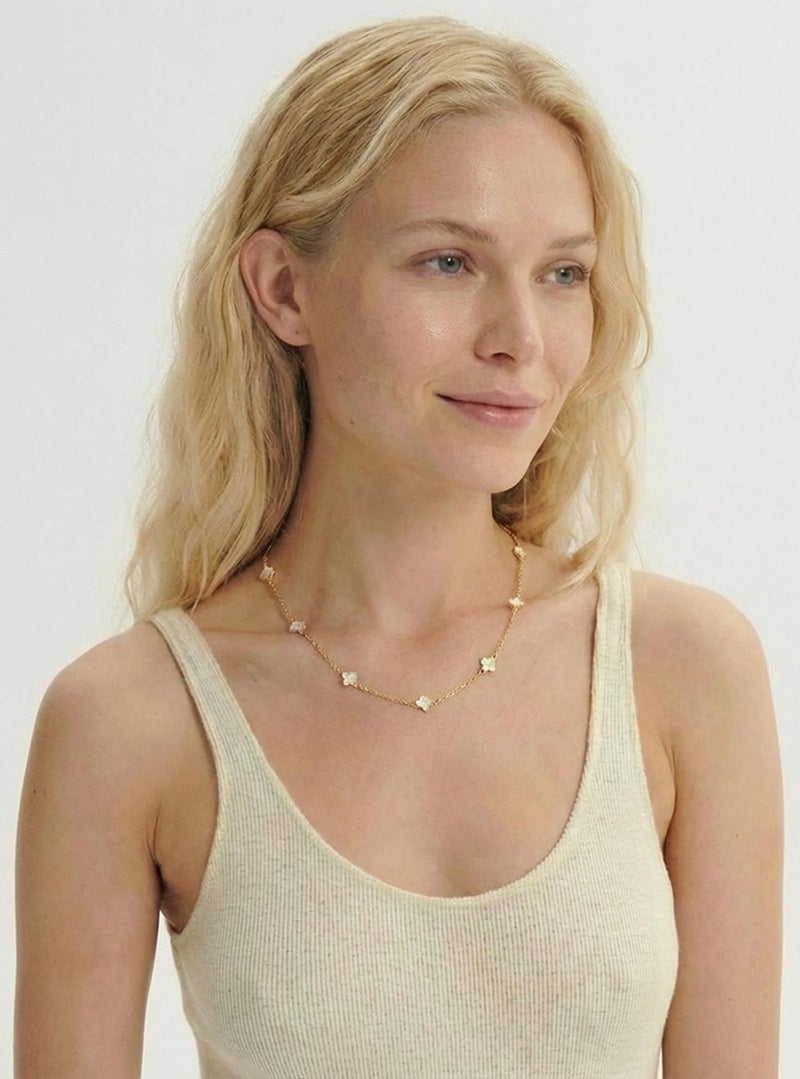 Billet-doux 14K Gold Plated Tiny White Clovers Necklace For Women, Easter Basket Stuffers, Small White and Gold Four Leaf Clovers Cable Chain Necklace, Easter Jewelry Gifts Perfect for Her - Image 5