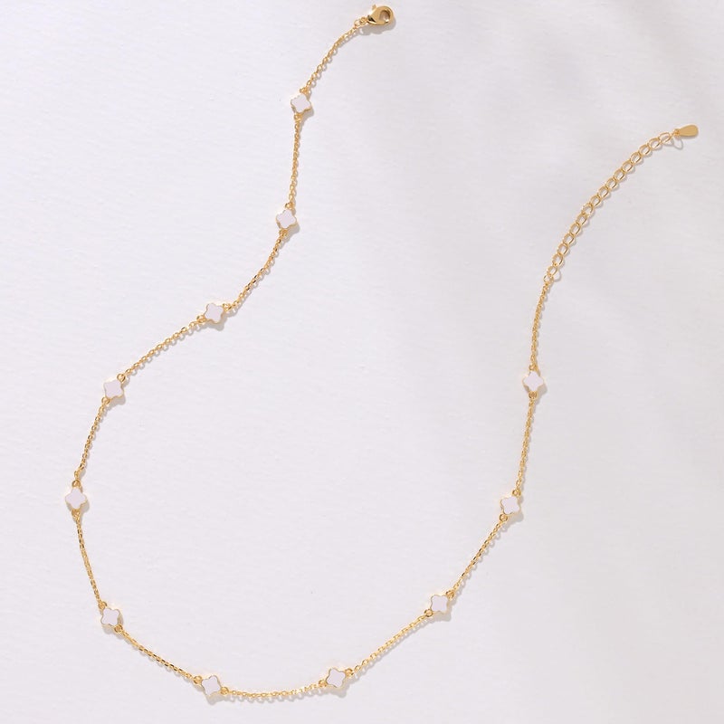 Billet-doux 14K Gold Plated Tiny White Clovers Necklace For Women, Easter Basket Stuffers, Small White and Gold Four Leaf Clovers Cable Chain Necklace, Easter Jewelry Gifts Perfect for Her - Image 2