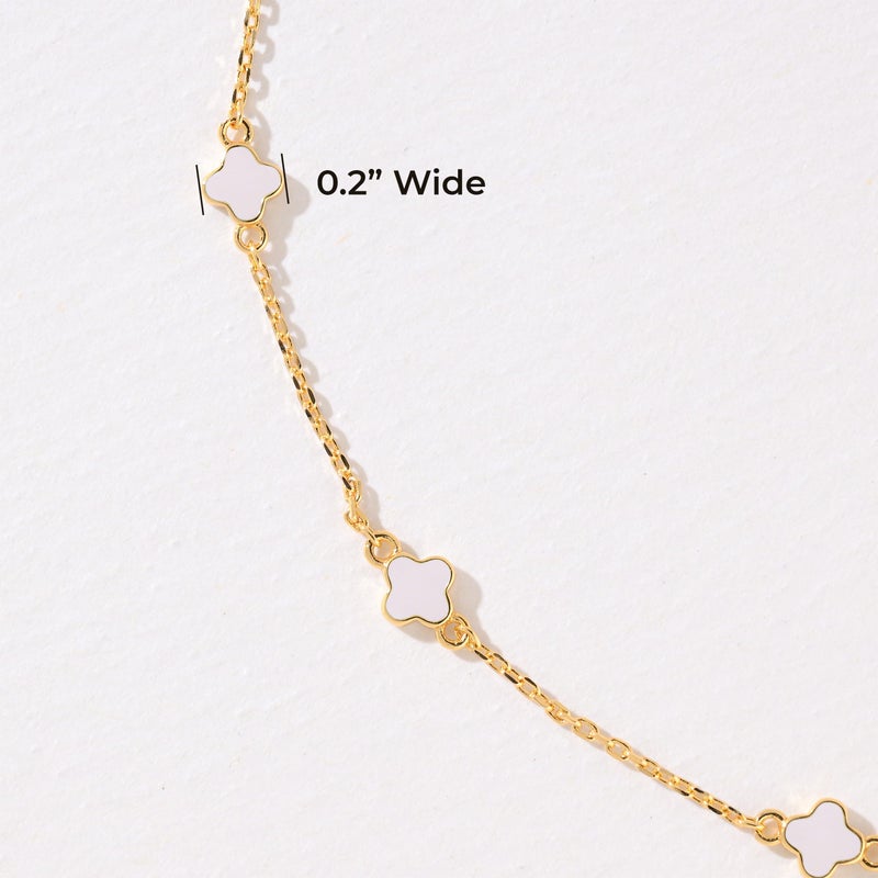 Billet-doux 14K Gold Plated Tiny White Clovers Necklace For Women, Easter Basket Stuffers, Small White and Gold Four Leaf Clovers Cable Chain Necklace, Easter Jewelry Gifts Perfect for Her - Image 3