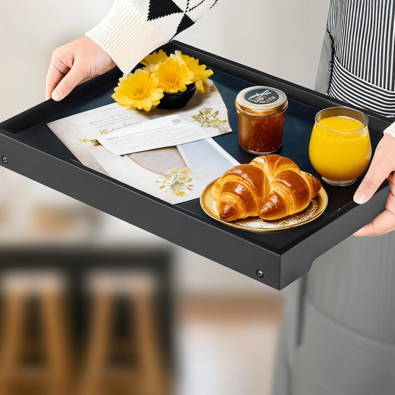RRX طاولة صينية سرير من الخيزران مع أرجل قابلة للطي لتناول الإفطار في السرير لتناول الطعام تقديم الطعام للكنبة تناول الوجبات الخفيفة أو العمل على اللابتوب العشاء1 أسود - Image 3