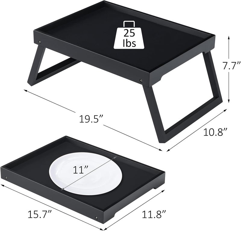 RRX طاولة صينية سرير من الخيزران مع أرجل قابلة للطي لتناول الإفطار في السرير لتناول الطعام تقديم الطعام للكنبة تناول الوجبات الخفيفة أو العمل على اللابتوب العشاء1 أسود - Image 4