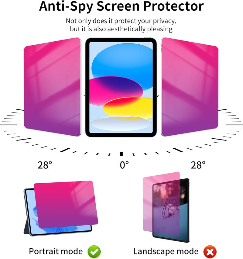 واقي شاشة خصوصية لجهاز iPad الجيل العاشر 10.9 بوصة (2022) A2696/A2757/A2777 زجاج مقسى مضاد للتجسس ومضاد للضوء الأزرق [متوافق مع Face ID وقلم Apple] فائق الحساسية متوافق مع الحافظة - Image 3