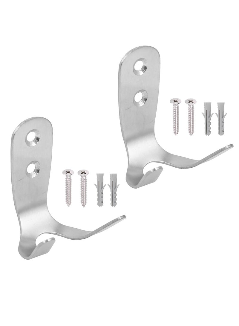 Royal Apex 2pcs Wall Mounted Hook with Screws & Fishers Heavy Duty Silver Wall Hanger for Clothes, Jackets, Robes, Towels, Hats, Keys, Bags & Cups Indoor & Outdoor Use (DOUBLE SIDE HOOK) - Image 1