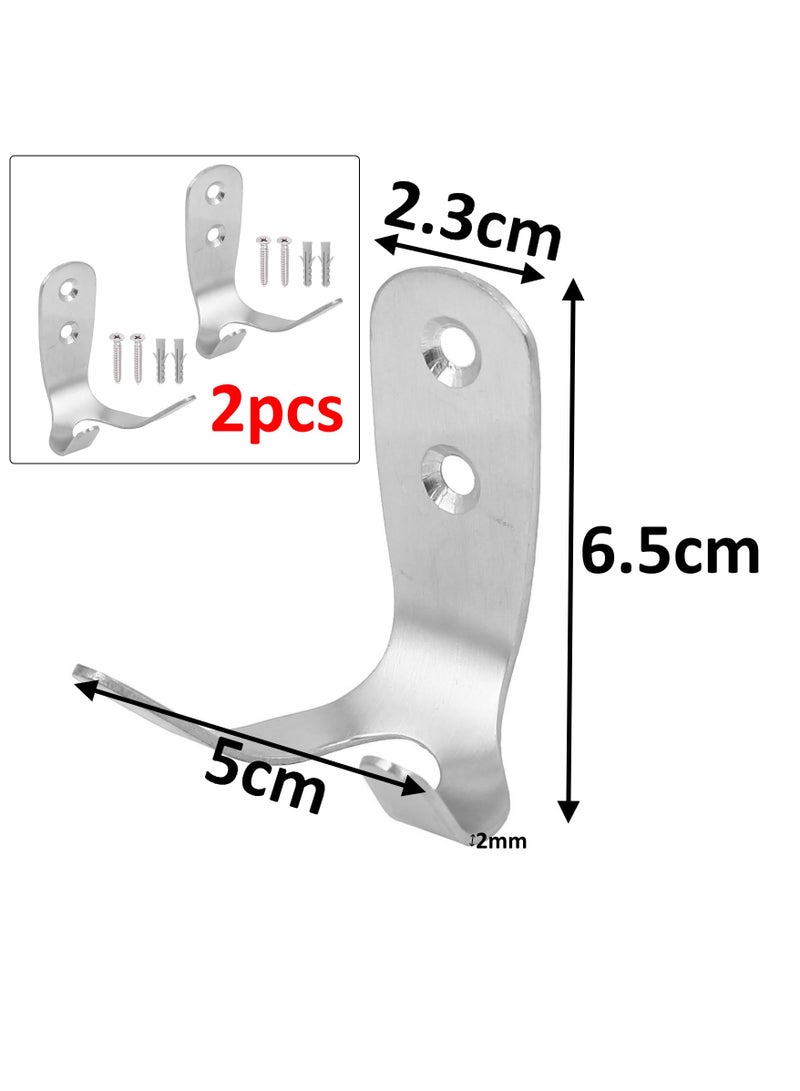 Royal Apex 2pcs Wall Mounted Hook with Screws & Fishers Heavy Duty Silver Wall Hanger for Clothes, Jackets, Robes, Towels, Hats, Keys, Bags & Cups Indoor & Outdoor Use (DOUBLE SIDE HOOK) - Image 2