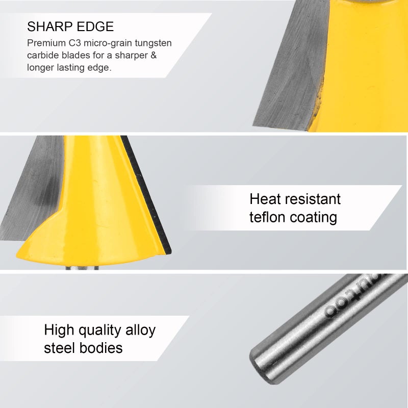 Exqutoo 3 Piece Chamfer Router Bit Set Kit  1/4"" Shank  15  22.5  30 Degree Cutting Angle  1"" Cutting Length - Image 3